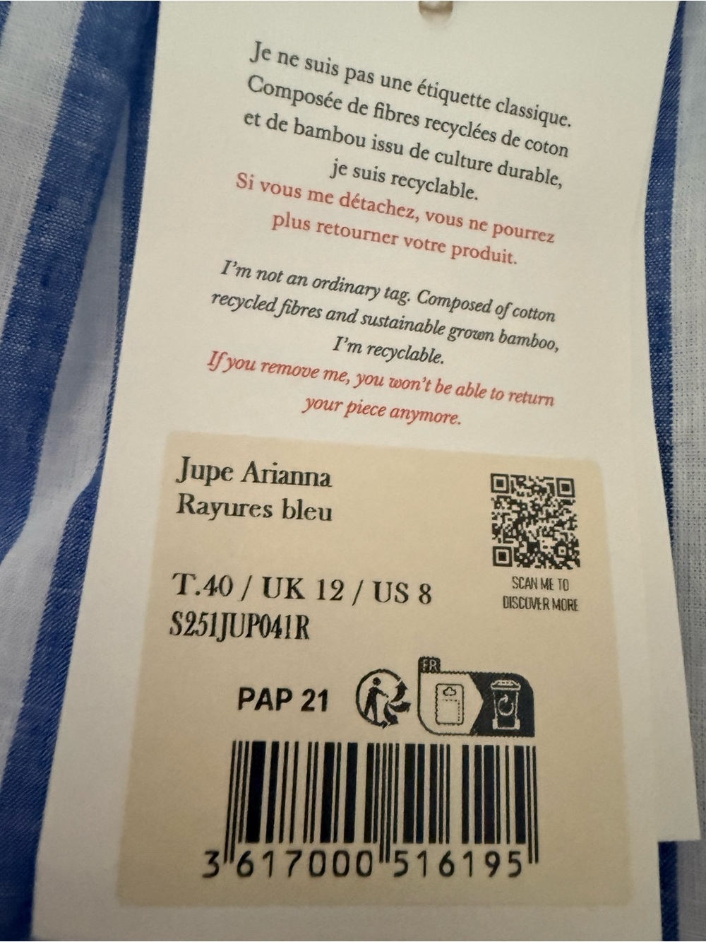 Sezane Arianne Maxi Skirt - Blue and White Striped - size US 8 - Picture 10 of 13